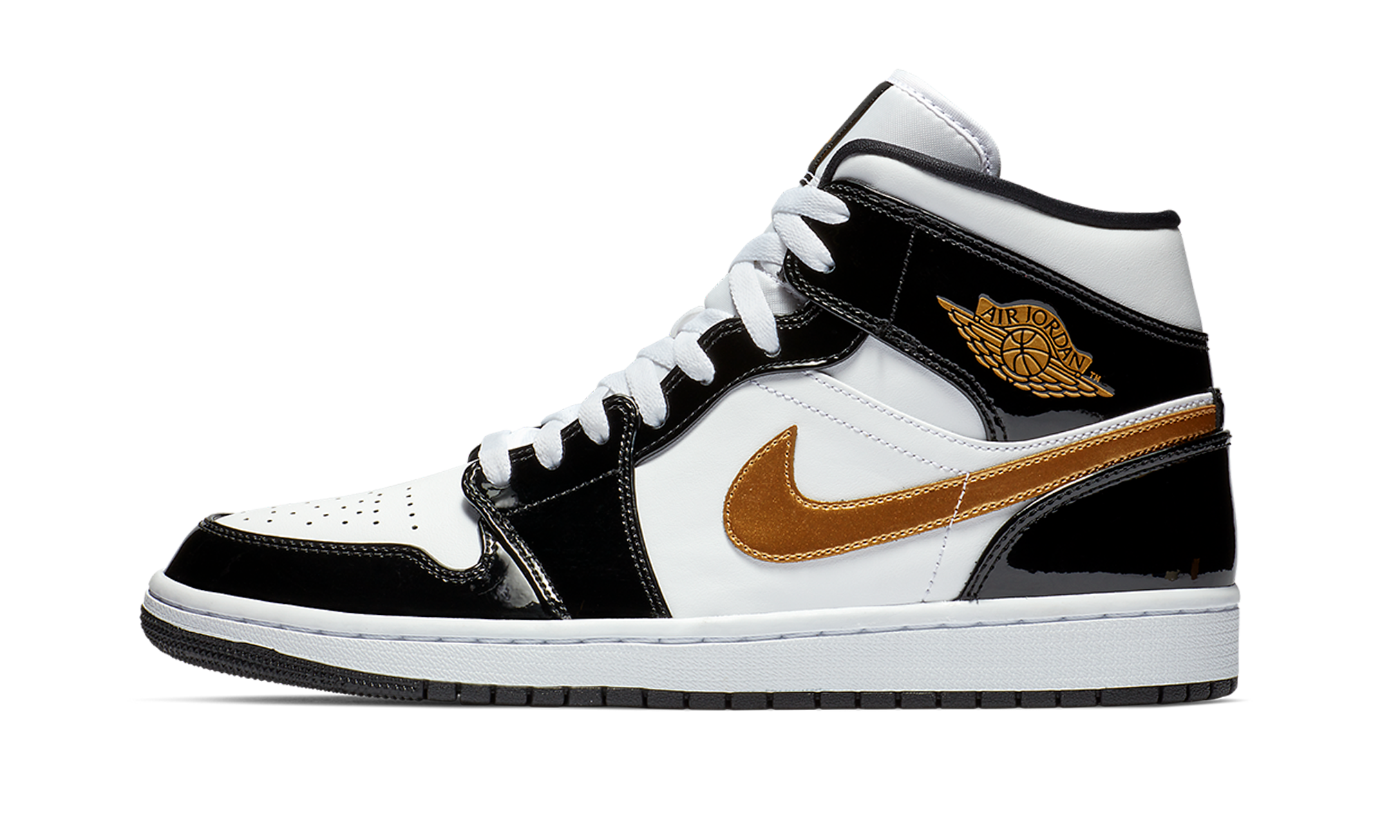 Air Jordan 1 Mid SE Black Gold Patent Leather 1
