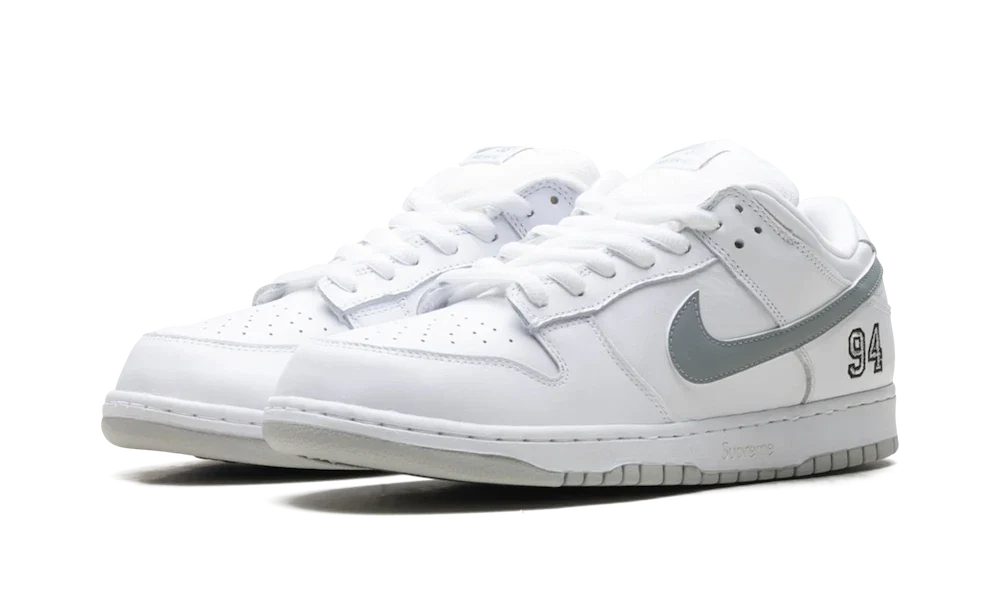 Nike SB Dunk Low Supreme White Metallic Silver 2